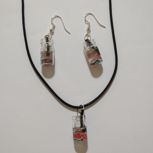 Handmade Jewelry - Watermelon Fruit Tea Drop Earrings set